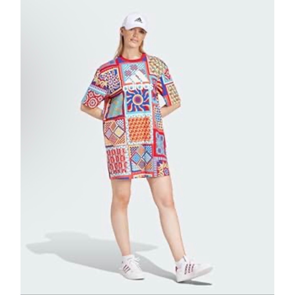 Adidas x Farm Rio Slim t-shirt Dress colorful tripical bright patterned
